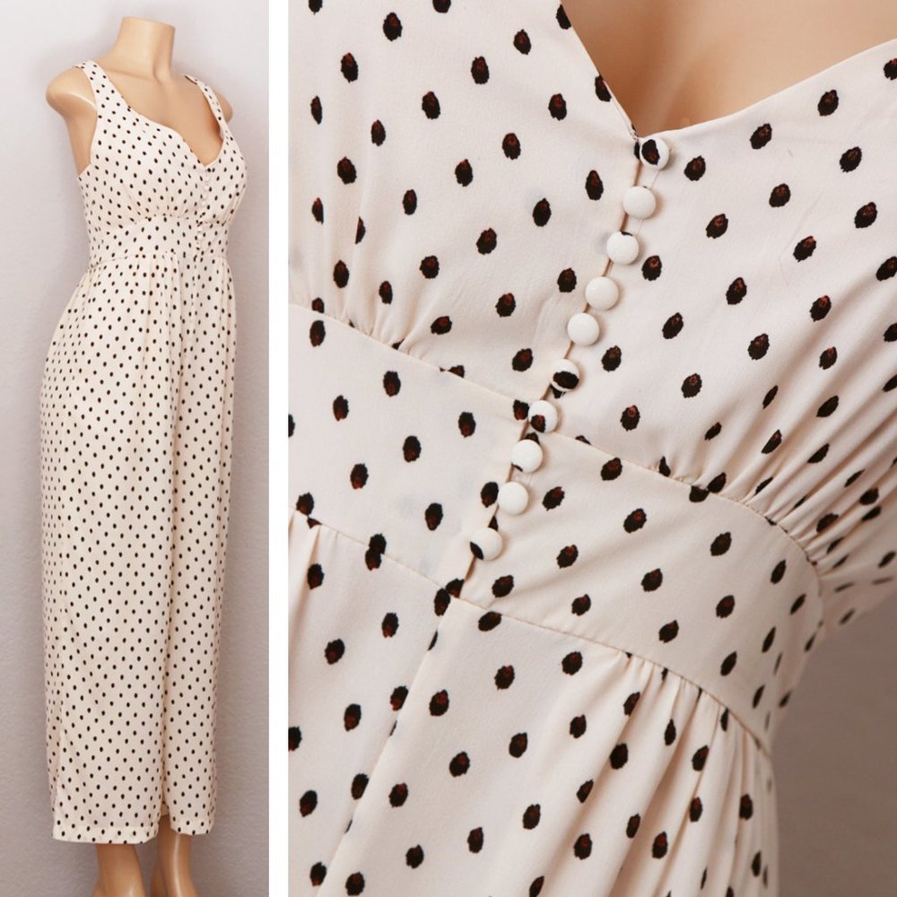 NEW Ivory Polka Dot Buttons Pocket Crop Jumpsuit - Picture 3 of 10